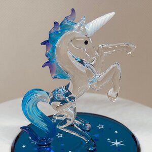 Starlight Unicorn Glass Figurine Blue Fantasy Decor